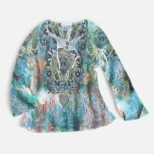 Harlow Semi Sheer Paisley Snakeskin Print Boho Blouse